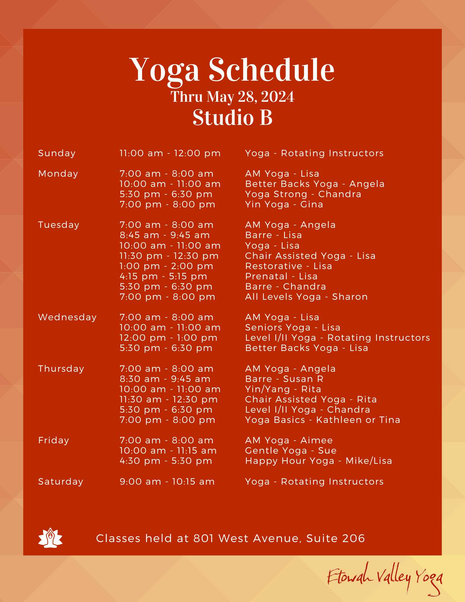 Class Schedule - Etowah Valley Yoga - Etowah Valley Yoga